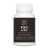 Soko A.D.K. supplement bottle on wooden table with natural light, premium vitamins A D3 and K2 MK-7 for bone density, calcium utilization, and cardiovascular support