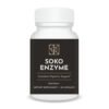 Soko Enzyme supplement bottle on wooden table with natural light, premium broad spectrum digestive enzymes with amylase protease lipase for protein fat carb digestion and nutrient absorption support